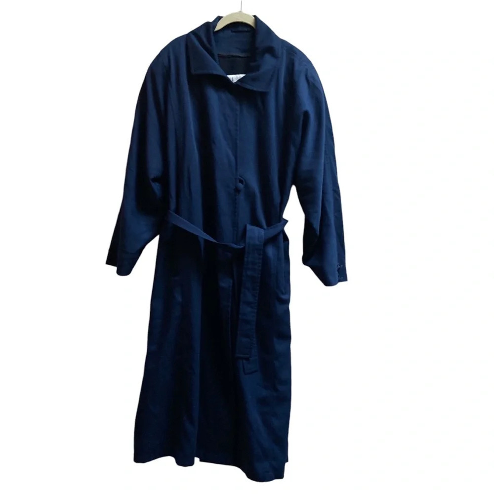 London Fog Blue Double Breasted Belted Trench Coat Removable Wool Liner 14